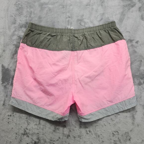 Vintage 80s 90s Stubbies Swim Shorts Mens 34 Pink Gray Drawstring Lined Beach - Picture 3 of 11